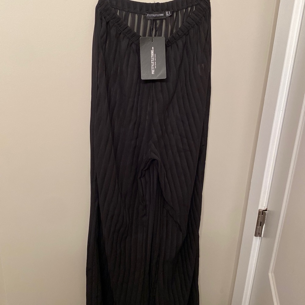 PRETTY LITTLE THING - Black Sheer Stripe Wide Leg Beach Pants